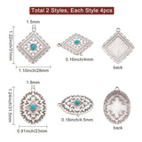 8Pcs 2 Style Alloy Pendants, with Synthetic Turquoise, Cadmium Free & Nickel Free & Lead Free, Mixed Shape, Thailand Sterling Silver Plated, 31~31.5x23~28x4~4.5mm, Hole: 1.5~1.8mm, 4pcs/style