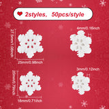 100Pcs 2 Styles Christmas Opaque Resin Cabochons, with Glitter Powder, Snowflake, Snow, 20~27.5x18~25x3~4mm, 50pcs/style