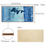 Printed Wood Hanging Wall Decorations, for Front Door Home Decoration, with Jute Twine, Rectangle with Word, Light Blue, 30x15x0.5cm, Rope: 40cm