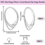 6Pcs 925 Sterling Silver Leverback Earring Findings, with Horizontal Loops, with 6Pcs Rack Plating Brass Jump Rings, Silver, 17x11x1.5mm, Hole: 4x1.5mm, Pin: 0.6mm