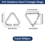 201 Stainless Steel Triangle Linking Ring, Buckle Clasps, Quick Link Connector, Fit for Top Drilled Beads, Webbing, Strapping Bags, Stainless Steel Color, 8x8x1mm, Inner Diameter: 5.5x5.5mm, 500pcs/box