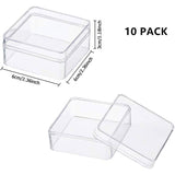 Plastic Bead Containers, Square, Clear, 6x6x3cm, Inner Diameter: 5.6x5.6cm, 10pcs/box