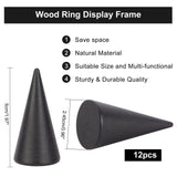 12Pcs Wood Ring Display Frame, Cone with Flat Bottom, Black, 2.45x5cm