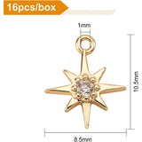 16Pcs 2 Colors Brass Cubic Zirconia Charms, Star, Mixed Color, 10.5x8.5x2mm, Hole: 1mm, 8pcs/color