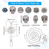 DIY Pendant Necklace Making Kits, Including Eye & Tree & Skull Alloy Snap Buttons & Snap Pendant Making, 304 Stainless Steel Cable Chains Necklaces, Antique Silver & Stainless Steel Color, 8Pcs/box