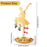 Dancer Iron Earring Display Stands with Round Tray, Earring Organizer Holder Ornament, Golden, 10.8x10.8x21.5cm