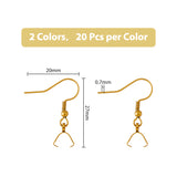40Pcs 2 Colors 304 Stainless Steel Hooks, Ear Wire, with Ice Pick Pinch Bails, Golden & Stainless Steel Color, 27x20mm, 21 Gauge, Pin: 0.7mm, 20pcs/color