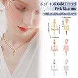 9Pcs 3 Colors Rack Plating Real 18K Gold Plated Brass Pendants, with Jump Rings, Long-Lasting Plated, Fork, Mixed Color, 17x9x2mm, Hole: 4x2.5mm, 3pcs/color