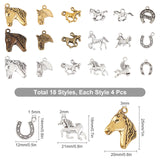 68Pcs 10 Style Tibetan Style Alloy Pendant, Horse & Horseshoe Pendant, Mixed Color, 68pcs/box