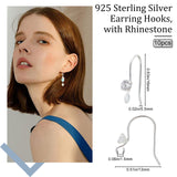 10Pcs 925 Sterling Silver Earring Hooks, with Rhinestone, 925 Sterling Silver Plated, 13x16mm, Hole: 1.5mm, 24 Gauge, Pin: 0.5mm