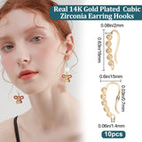 5 Pairs Rack Plating Brass Micro Pave Cubic Zirconia Earring Hooks, with Horizontal Loops, Long-Lasting Plated, Real 14K Gold Plated, 15x16x2mm, Hole: 1.4mm, Pin: 0.7mm