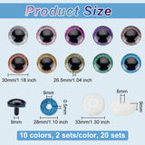 20 Sets 10 Colors Plastic Craft Eyes, Safety Eyes, with Blood Streak Disc and Spacer, for Doll Making, Half Round, Mixed Color, 30x26.5mm, 2 sets/color