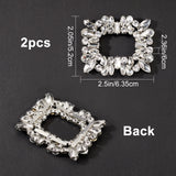 2Pcs Alloy Shoe Buckle Clips, for Shoes Decoration, with Crystal Rhinestone, Rectangle, Platinum, 53x65x10.5mm