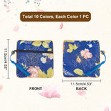 10Pcs 10 Colors Retro Square Cloth Zipper Pouches, with Tassel and Flower Pattern, Mixed Color, 11.5x11.5cm, 1pc/color