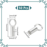 50Pcs Sterling Silver Cord Ends, Column, Silver, 7x3x1.5mm, Hole: 2mm, Inner Diameter: 1.2mm