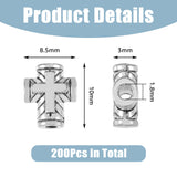 200Pcs Tibetan Style Alloy Beads, Cross, Cadmium Free & Lead Free, Antique Silver, 10x8.5x3mm, Hole: 1.8mm, about 1170pcs/1000g