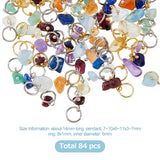 12 Sets 2 Colors  Natural Mixed Stone Charms, Natural Garnet & Red Aventurine & Green Aventurine & Amethyst & Citrine & Aquamarine & Lapis Lazuli, with 304 Stainless Steel Jump Ring, Nuggets, Golden & Stainless Steel Color, 14mm, 6 sets/color, 7pcs/set