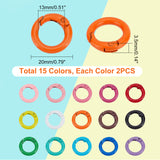 30Pcs 15 Colors Zinc Alloy Spring Gate Rings, Round Ring, Mixed Color, 20x3.5mm, 7 Gauge, Inner Diameter: 13mm, 2pcs/color