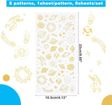 Waterproof Hot Stamping Stickers, DIY Gift Hand Account Photo Frame Album Decoration Sticker, Gold, 23x10.5x0.04cm, 8 patterns, 1sheet/pattern, 8sheets/set