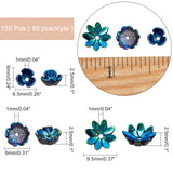 150Pcs 3 Style Opaque Resin Bead Caps, AB Color Plated, Flower, Mixed Color, 6~9.5x6.5~9.5x2.5mm, Hole: 1mm, 50pcs/style