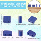 300Pcs 2 Styles 2-Hole Baking Paint Glass Seed Beads, Rectangle, Blue, 4.5~5.5x2~5.5x2~2.5mm, Hole: 0.5~0.8mm, 150Pcs/style