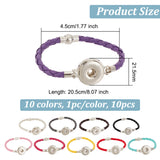 10Pcs 10 Colors PU Imitation Leather Braided Bracelet Makings, Alloy Snap Button Bracelets with Magnetic Clasp, Mixed Color, 8-1/8x1/8 inch(20.5x0.45cm), 1pc/color