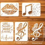 4Pcs 4 Styles PET Hollow Out Drawing Painting Stencils, for DIY Scrapbook, Photo Album, Musical Note, 297x210mm, 1pc/style