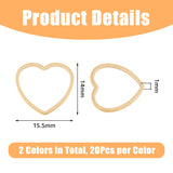 40Pcs 2 Colors 304 Stainless Steel Linking Ring, Heart, Mixed Color, 14x15.5x1mm, 20pcs/color