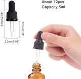 Glass Dropper Set Transfer Graduated Pipettes, Black, 6.5x2.2cm, Fit for 5ml Essential Oil Bottle