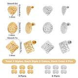 304 Stainless Steel Stud Earring Findings, with Loop, Mixed Shapes, Golden & Stainless Steel Color, 16mm, Hole: 1.4mm, Pin: 0.8mm, 24pcs/box