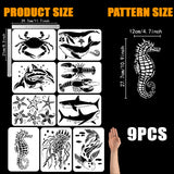 PET Hollow Out Drawing Painting Stencils, for DIY Scrapbook, Photo Album, Sea Horse, 297x210mm, 9pcs/set