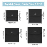 12Pcs 4 Style Felt Jewelry Storage Bags, with Snap Buttons, Black, 7.5~11.5x7.5~10x0.85~0.95cm, 3pcs/style
