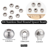 400Pcs 304 Stainless Steel Beads, Round, Stainless Steel Color, 6x5mm, Hole: 2.2mm