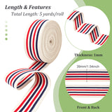5 Yards Polyester Elastic Wide Band, Flat with Stripe Pattern, Red, 39mm