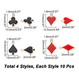 40Pcs 4 Style Alloy Enamel Pendants, Playing Cards Style, Golden, Heart & Spade & Club & Diamond, Mixed Color, 17~20x12~20x2mm, Hole: 1.8mm, 10pcs/style