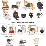 Golden Plated Zinc Alloy Enamel Pendants, Cat & Dog Shapes, Mixed Color, 36pcs/box