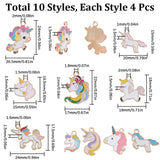 40Pcs 10 Styles Alloy Enamel Pendants, Unicorn Charm, Mixed Color, 16.5~24.5x15~24x1.5mm, Hole: 1.5~2mm, 4pcs/style