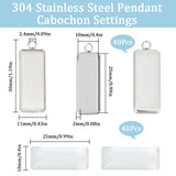 DIY Blank Rectangle Dome Pendant Making Kit, Including 304 Stainless Steel Pendant Settings, Glass Cabochons, Stainless Steel Color, 80Pcs/box