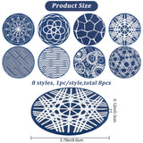 8Pcs 8 Style Silicone Cup Mats, Coaster, Flat Round, Midnight Blue, Mixed Patterns, 96x3mm, 1pc/sytle