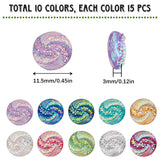 150Pcs 10 Colors Flat Back Resin Rhinestone Cabochons, Flat Round with Vortex Pattern, Mixed Color, 11.5x3mm, 15pcs/color