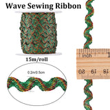 1Pc Sparkle Wavy Polyester Ribbons, with 1Pc Plastic Empty Spools, Green, 1/4 inch(5mm), about 16.40~18.59 Yards(15~17m)/Roll