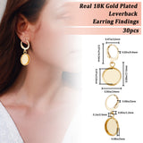 30Pcs 304 Stainless Steel Leverback Earring Findings, Flat Round Earring Settings, Real 18K Gold Plated, 30mm, Pin: 0.6mm, Tray: 12mm