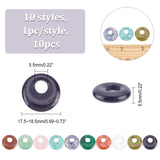 10Pcs 10 Styles Natural & Synthetic Gemstone Pendants, Donut/Pi Disc, 17.5~18.5x5.5mm, Hole: 5.5mm, 1pc/style