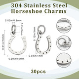 30Pcs 304 Stainless Steel Charms, Horseshoe, Stainless Steel Color, 13x10x1mm, Hole: 3mm