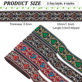 14M 4 Styles Ethnic Style Embroidery Polyester Ribbons, Jacquard Ribbon, Garment Accessories, Floral Pattern, Mixed Color, 1-1/4 inch(33mm), about 3.5m/style