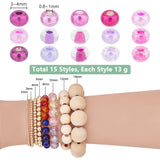 5190Pcs 15 Style Glass Seed Beads, Mixed Styles, Round, Purple, 3~4x2~3mm, Hole: 0.8~1mm, 13g/style