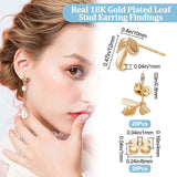 20Pcs Brass Stud Earring Findings, with Vertical Loops and 20Pcs Ear Nuts, Leaf, Real 18K Gold Plated, 10x12mm, Hole: 1mm, Pin: 0.8mm