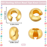 925 Sterling Silver Bead Tips Knot Covers, Golden, 3x4x2mm, 30pcs/box