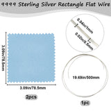 Ag 9999 Sterling Silver Rectangle Flat Wire, with 2Pcs Suede Fabric Square Silver Polishing Cloth, for Rings Bangles Jewelry Maknig, Silver, 500x1x0.5mm