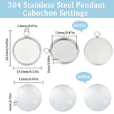 DIY Blank Dome Pendant Making Kit, Including Flat Round 304 Stainless Steel Pendant Settings, Glass Cabochons, Stainless Steel Color, 120Pcs/box